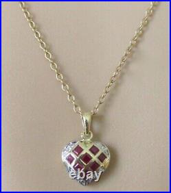 Gold Diamond Necklace 9ct Gold Ruby Diamond Heart Pendant & 9ct Gold Chain