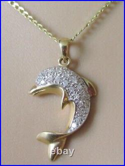 Gold Diamond Necklace 9ct Yellow Gold Diamond Dolphin Pendant & 9ct Gold Chain