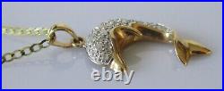 Gold Diamond Necklace 9ct Yellow Gold Diamond Dolphin Pendant & 9ct Gold Chain