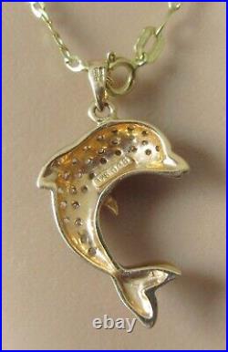 Gold Diamond Necklace 9ct Yellow Gold Diamond Dolphin Pendant & 9ct Gold Chain