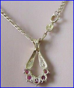 Gold Diamond Necklace 9ct Yellow Gold Ruby Diamond Pendant & Gold Figaro Chain