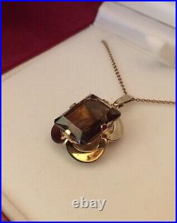 Gorgeous Solid 9k 9ct Gold 16 Chain Necklace with 9ct Gold Citrine Pendant Boxed