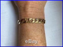 HEAVY 9ct GOLD CURB MEN'S BRACELET 20cm 14g, with safety chain