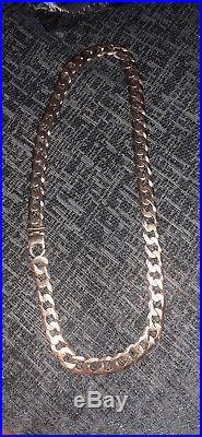 HEAVY SOLID 9CT GOLD GENTS MENS CURB CHAIN 140 gram 26 Inch Long 15mm Wide