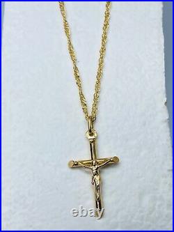 Hallmarked 9K 375 Yellow Gold Crucifix Cross Pendant Necklace Chain 18