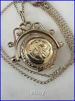 Hallmarked Vintage 9Ct Gold Swivel Locket Pendant 2.8Cm + 41.5Cm Curb Link Chain