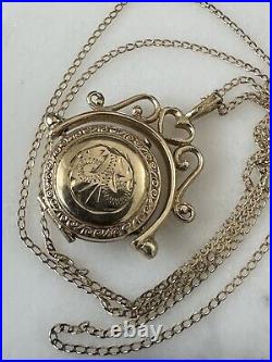 Hallmarked Vintage 9Ct Gold Swivel Locket Pendant 2.8Cm + 41.5Cm Curb Link Chain