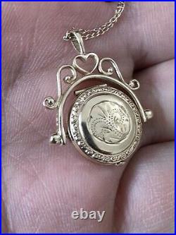 Hallmarked Vintage 9Ct Gold Swivel Locket Pendant 2.8Cm + 41.5Cm Curb Link Chain