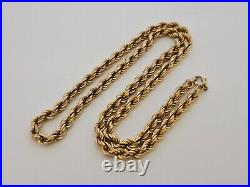 Heavy 9ct/ 375 Yellow Gold Rope Twist Chain/ Necklace c. 1970's/ L 58 cm/ 26.6 g