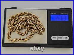 Heavy 9ct/ 375 Yellow Gold Rope Twist Chain/ Necklace c. 1970's/ L 58 cm/ 26.6 g