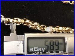 Heavy 9ct Gold 24 Belcher Chain & 9ct Cross Pendant 36 Set Diamonds 130gs
