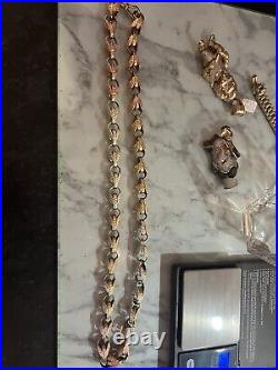 Heavy 9ct Gold Tulip Necklace Tri colour Chain