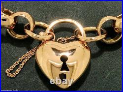 L01 SOLID 9ct ROSE Gold Belcher Heart Padlock Bracelet HEAVY 45gr 19cm long