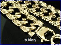 L072- Wide 9K 9ct Solid GOLD Unique LONG Curblink Bracelet 9 inch Bark effect