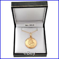 LARGE 9CT GOLD ST SAINT CHRISTOPHER PENDANT CHAIN NECKLACE WITH GIFT BOX 5.4g