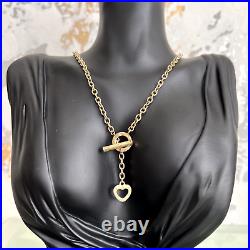 Ladies 9ct 375 yellow Gold Belcher Chain Heart Charm T-Bar 45cm Necklace 8.5gram