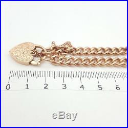 Ladies Bracelet 9ct (375, 9K) Rose Gold Curb Chain Bracelet with Heart Padlock