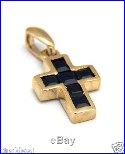 Ladies Girls 9ct GOLD SMALL REAL SAPPHIRE CROSS PENDANT No Chain B'day GIFT BOX