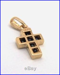Ladies Girls 9ct GOLD SMALL REAL SAPPHIRE CROSS PENDANT No Chain B'day GIFT BOX