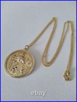Large Hallmarked 9ct Gold Double Sided St. Christopher & 9ct Chain