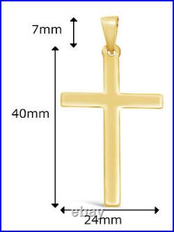 Large Mens 9ct Gold Cross Pendant Necklace With 20 Gold Chain & Gift Box