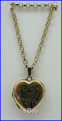 Lovely 9ct Gold Engraved Heart Locket And Chain