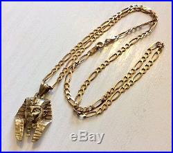 Lovely Vintage Solid 9CT Gold Egyptian Pharaoh Head Pendant on 9CT Chain 18 inch