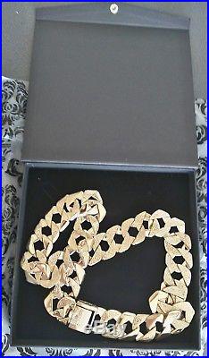 MENS GOLD SQUARE CURB CHAIN HEAVY 400g 9ct GOLD NECKLACE CHAIN 29/30 INCH
