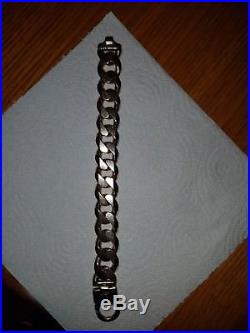 Men's Heavy Solid 9Ct Gold Flat Curb Link Bracelet, 153.6grams