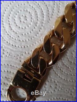 Men's Heavy Solid 9Ct Gold Flat Curb Link Bracelet, 153.6grams