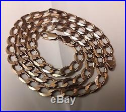 Mens 9ct Gold 375 Solid Heavy Curb Chain Necklace 22 Inch Long 28.55 Grams