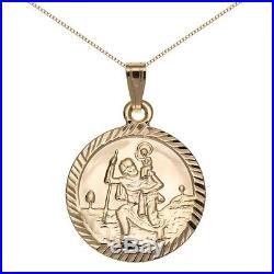 New 9ct Gold Reversible St Christopher Pendant and Chain Necklace Jewellery
