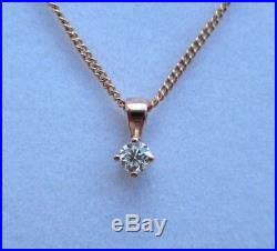New Diamond Solitaire 9ct Rose Gold Pendant Necklace & Gold Chain £160