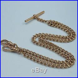 New Solid 375 9ct Yellow Gold Double Albert Watch Chain & T Bar L89