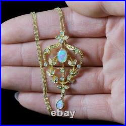 Opal Floral Pendant Chain 18ct Gold Silver