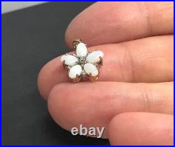 Opal diamond 9ct gold flower pendant Natural Hallmarked oval. New