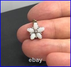 Opal diamond 9ct gold flower pendant Natural Hallmarked oval. New