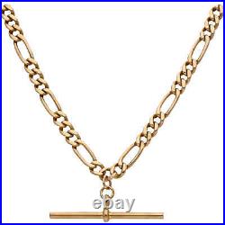 Pre-Owned 9ct Gold T-Bar Pendant & Figaro Link Chain Necklace