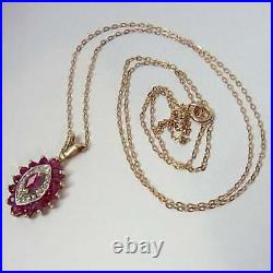 Pretty Vintage (1990) 9ct Gold, Ruby & Diamond Pendant On 9ct Chain