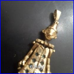 Quality 9ct solid gold articulated clown pendant + chain 16.30 gr