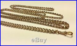 Rare Antique 9ct Rose Gold Long Guard / Muff Chain Necklace 55 inches long 24g