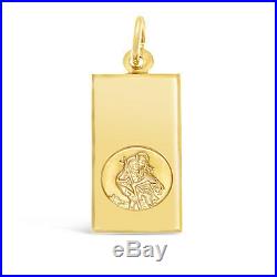 Rectangular 9ct Gold St Saint Christopher Pendant Chain Necklace With Gift Box