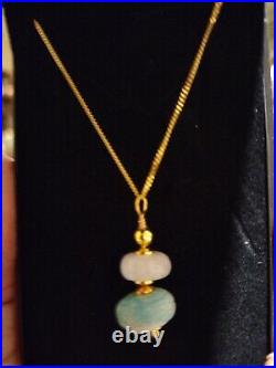 SAVE £100 9ct GOLD Chain Necklace AMAZONITE & MOONSTONE Pendant + GIFT BOX