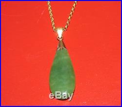 SECONDHAND 18ct GOLD PEAR SHAPED NEPHRITE JADE PENDANT & 9ct GOLD CHAIN 46cm