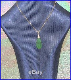 SECONDHAND 18ct GOLD PEAR SHAPED NEPHRITE JADE PENDANT & 9ct GOLD CHAIN 46cm