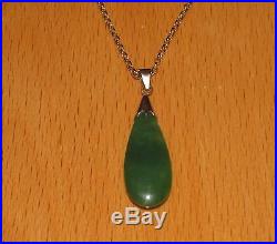 SECONDHAND 18ct GOLD PEAR SHAPED NEPHRITE JADE PENDANT & 9ct GOLD CHAIN 46cm