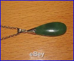 SECONDHAND 18ct GOLD PEAR SHAPED NEPHRITE JADE PENDANT & 9ct GOLD CHAIN 46cm