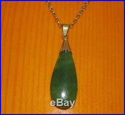 SECONDHAND 18ct GOLD PEAR SHAPED NEPHRITE JADE PENDANT & 9ct GOLD CHAIN 46cm