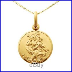 SMALL 9CT GOLD ST SAINT CHRISTOPHER PENDANT CHAIN NECKLACE WITH 18 CHAIN 14mm