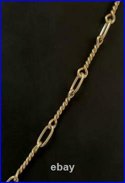SOLID 9CT GOLD TWISTED BAR LINK CHAIN NECKLACE WITH T-BAR FOB 19.9gm 9K 375